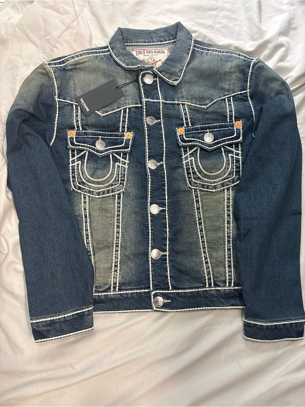 True Religion Men's Dark Blue Washed Denim Jacket